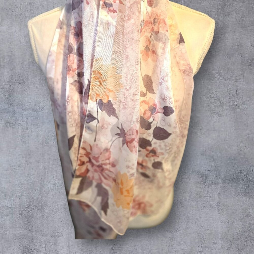 Korean Dress Scarf in Pastel Pink with Purple and‎ Orange Leaves - NWOT - Picture 5 of 5